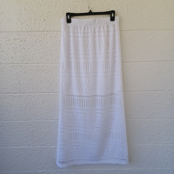 Cache White Crochet Lace Maxi Skirt Elastic Waist Boho Summer Festival Womens M - Picture 12 of 12